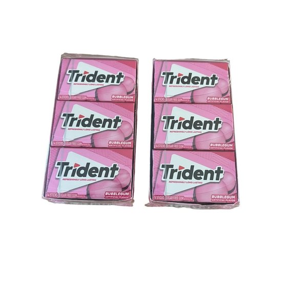 Trident Bubble Gum Flavored Sugar Free Gum Total 24 packs 14 sticks each NEW - Picture 1 of 4